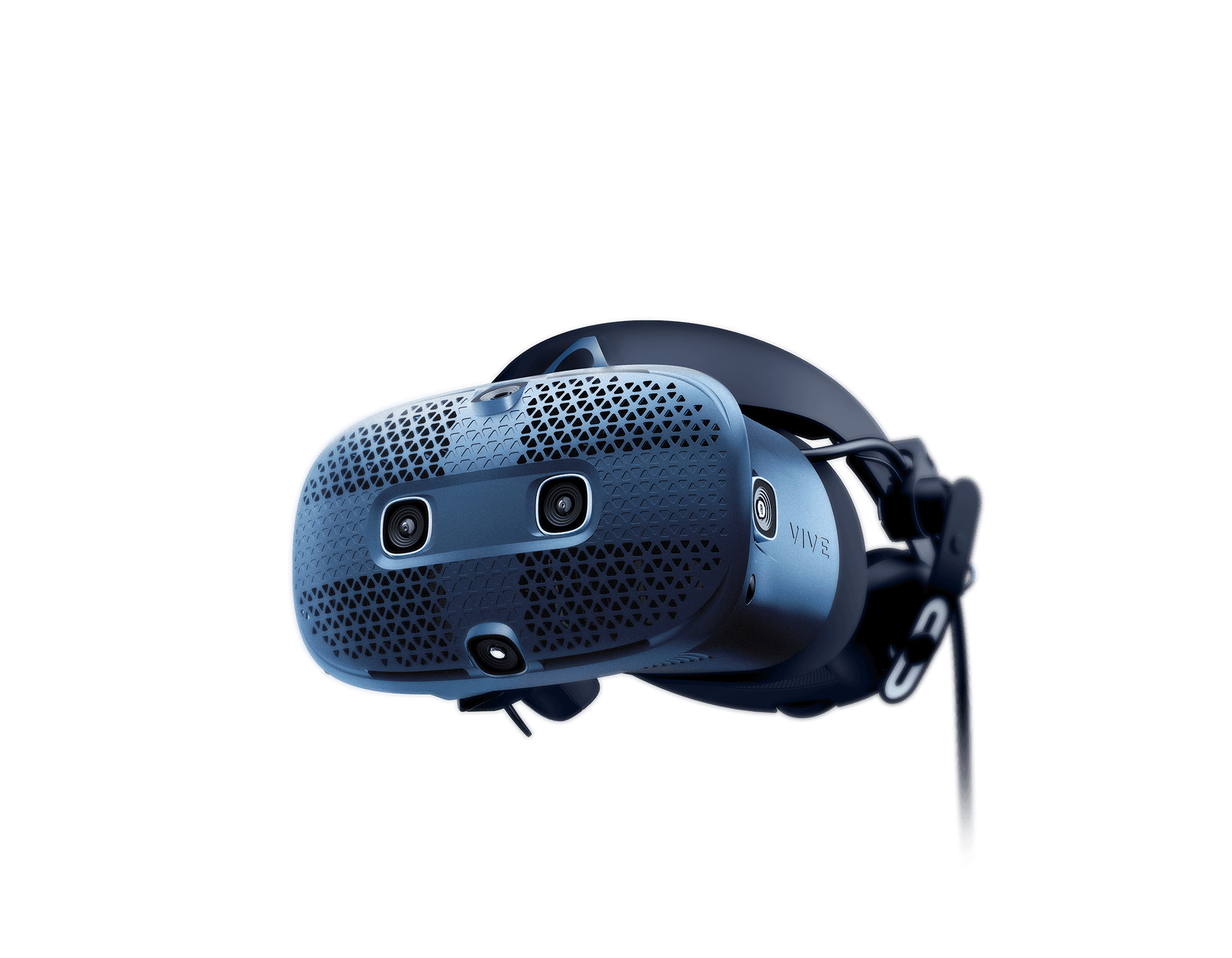 VIVE Cosmos VR headset with inside-out tracking illuminated in lights.