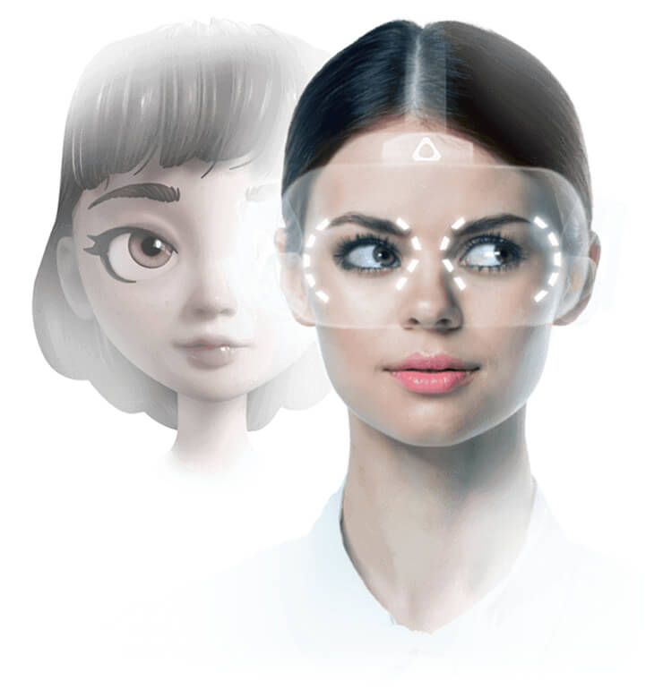 Depiction of a virtual avatar's eyes tracking with the user's glance