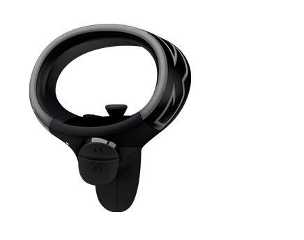 VR-контроллеры VIVE Cosmos с подсветкой в руках чёрного аватара.