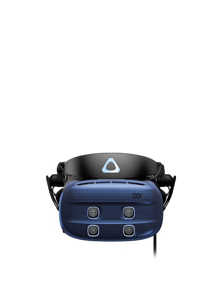 水中背景の外部トラッキングフェースプレートアクセサリを備えたフロントVIVE Cosmos VRヘッドセット