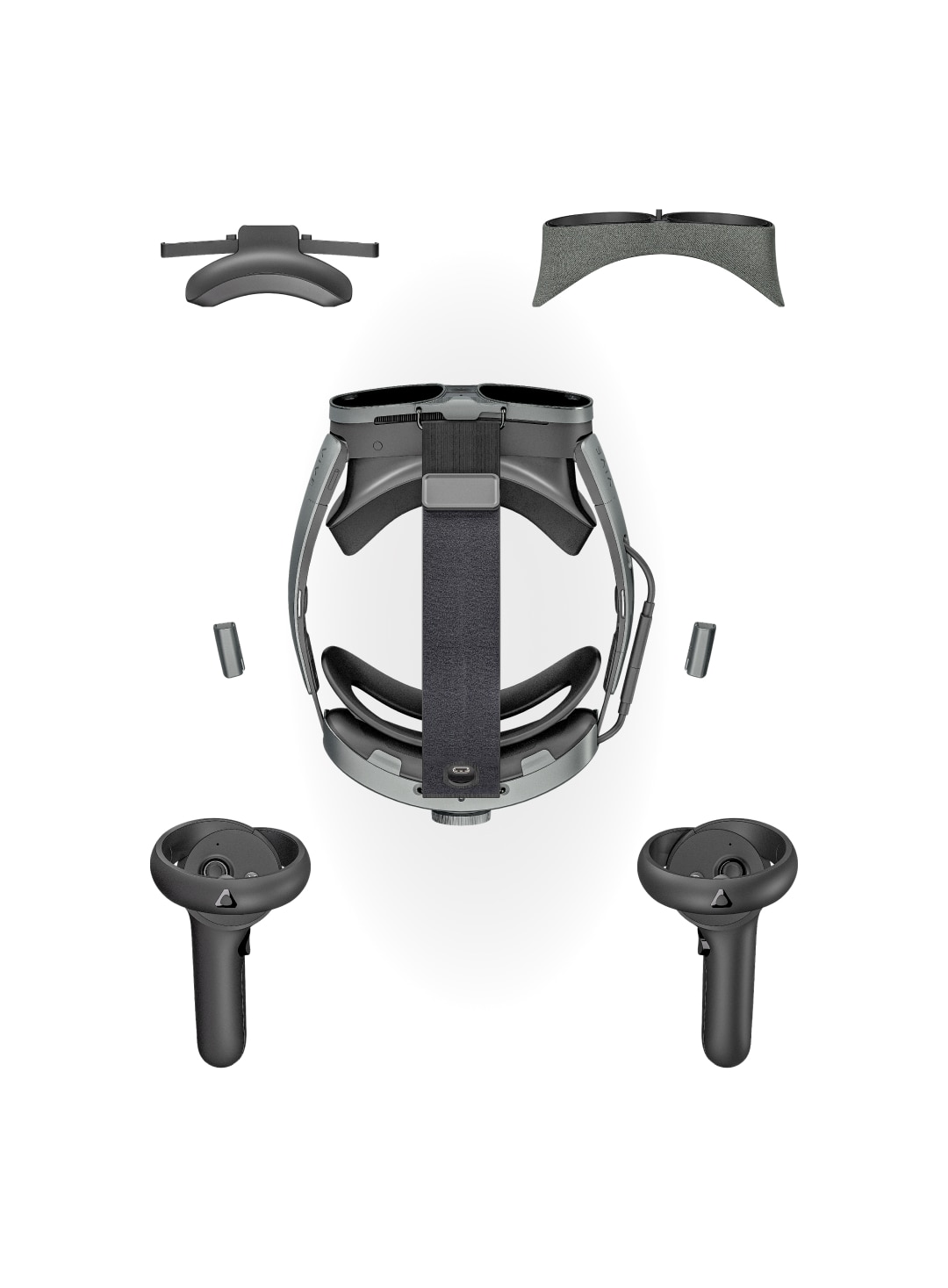 Auriculares VIVE XR Elite VR y 4 nuevos accesorios Deluxe Pack: VIVE Face Gasket 2.0, VIVE MR Gasket, VIVE Deluxe Strap y VIVE Temple Clips.