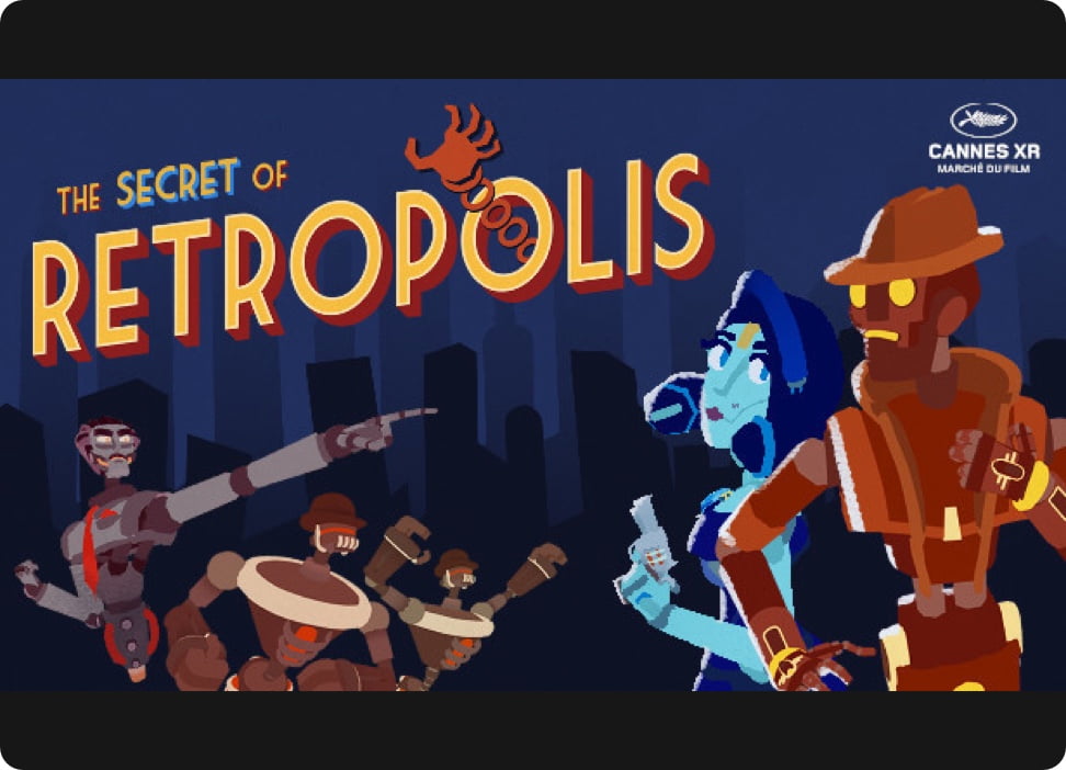 VR游戏《The Secret of Retropolis》的logo,现在已在VIVEPORT平台上线。